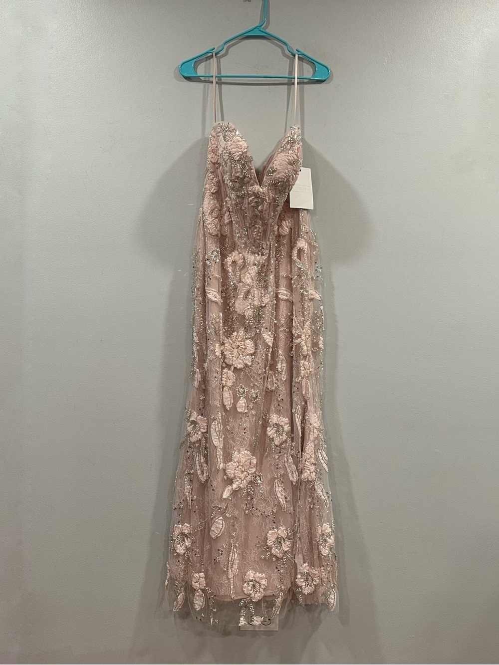 Mac Duggal 21283 Pink Embellished Lace Strapless Sweetheart Gown Sz 12